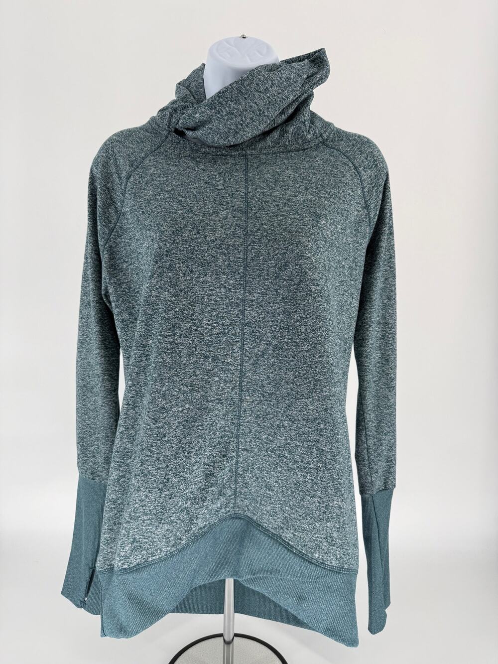 Zella Womens Small Heather Teal Cowl Neck Hoodie Thumbhole Athletic Pullover